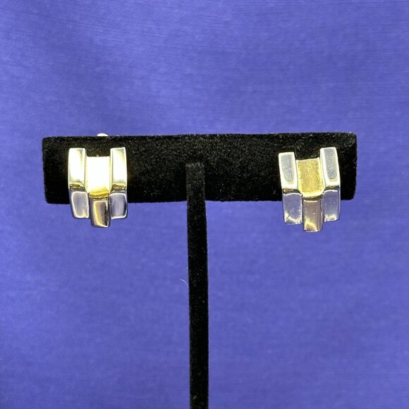 Givenchy VTG Two-Tone Silver/Gold-Tone Clip-On Earrings - Picture 3 of 15